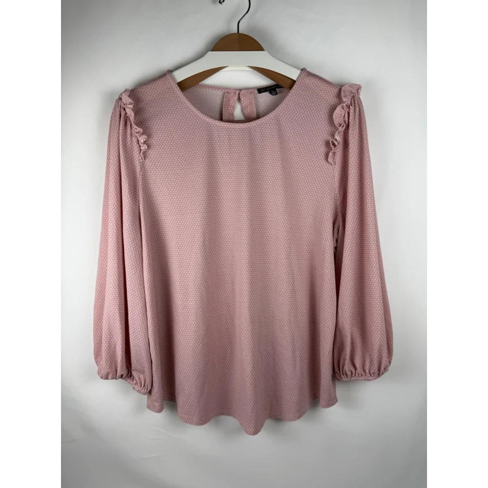 Women's Adrianna Papell Polka Dot Blouse Pink/White Size XL - Picture 1 of 8